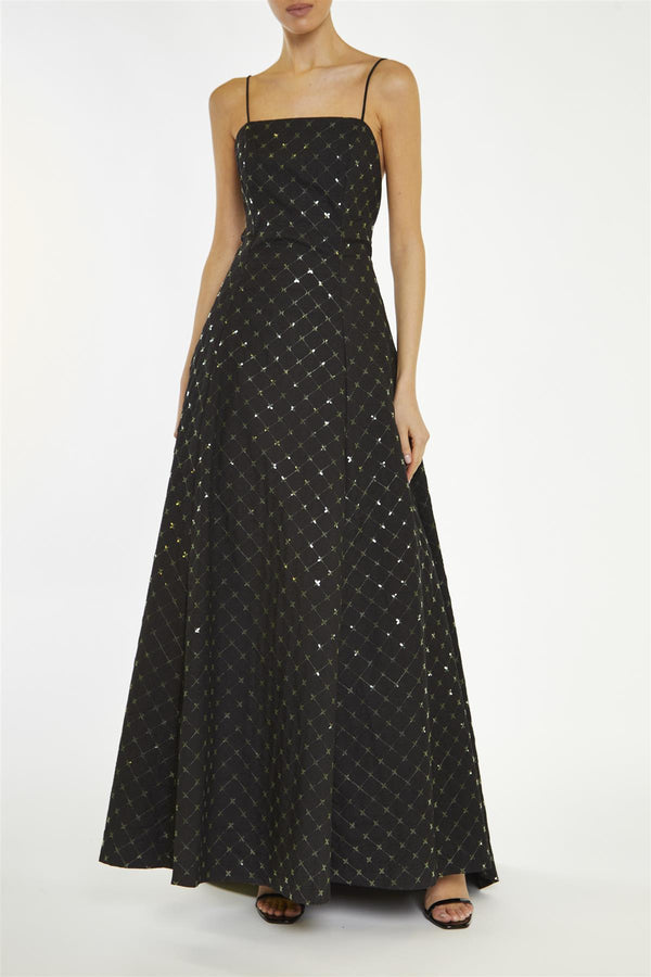 Scarlette Black-Sequin Quilted Hi-Low Maxi-Dress