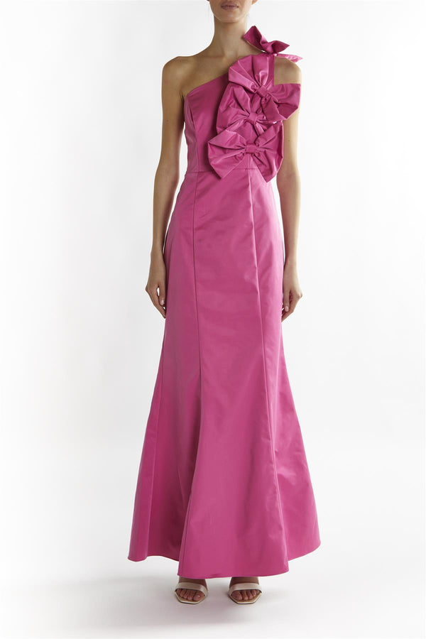 Bright-Pink Kathleen Asymmetric-bow Maxi-Dress