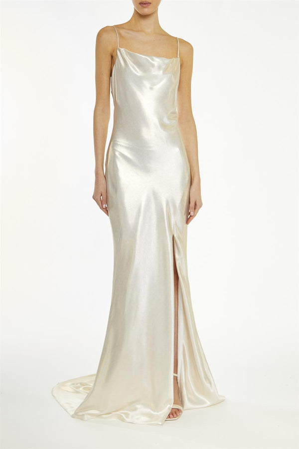 Pippa White-Metallic Cowl-Neck Slip Dress