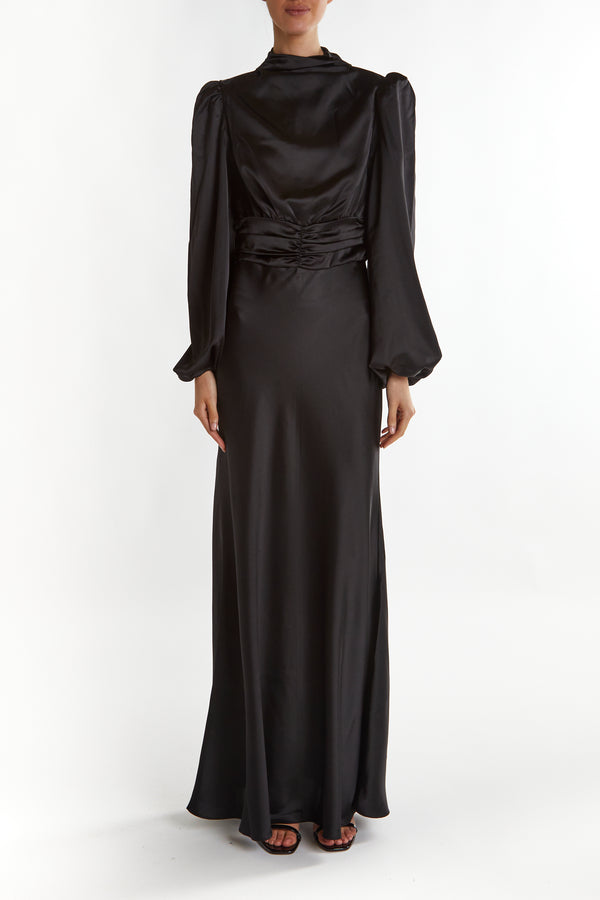 Sutton Black High Cowl-Neck Maxi Dress