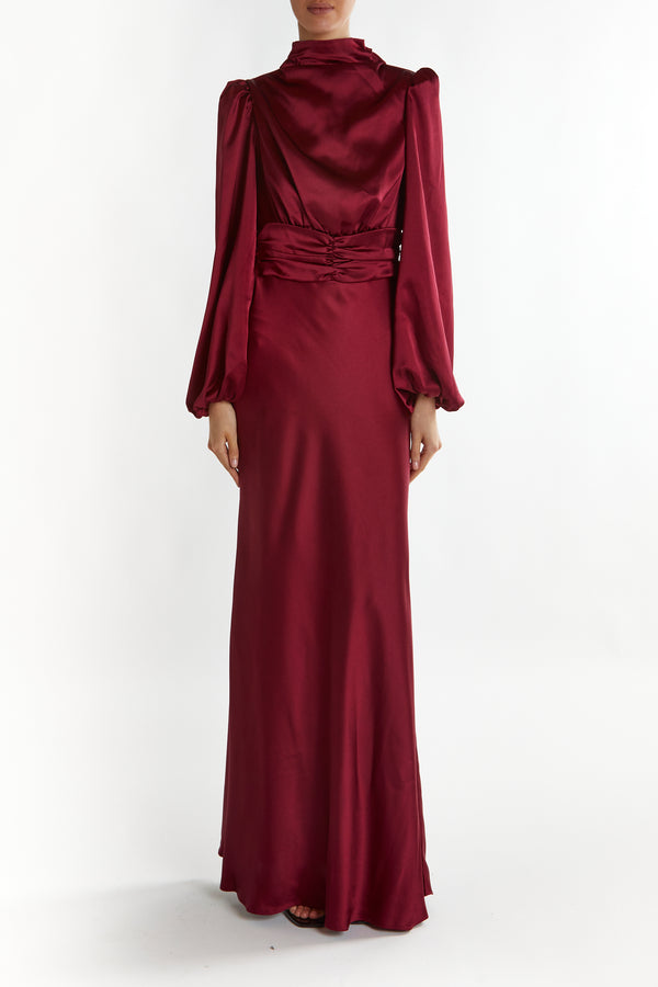 Sutton Burgundy High Cowl-Neck Maxi Dress