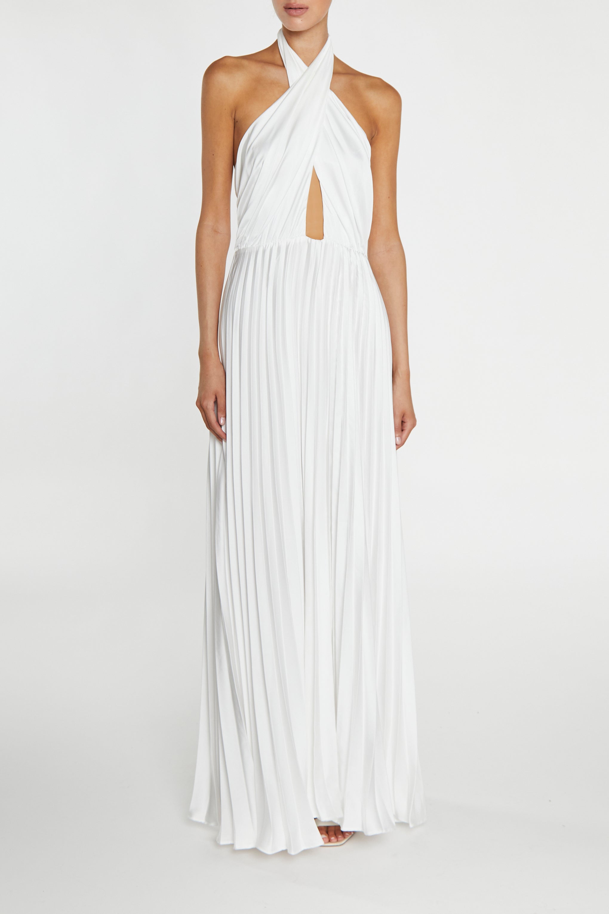 Riley White Pleated Halterneck Maxi Dress 6 True Decadence