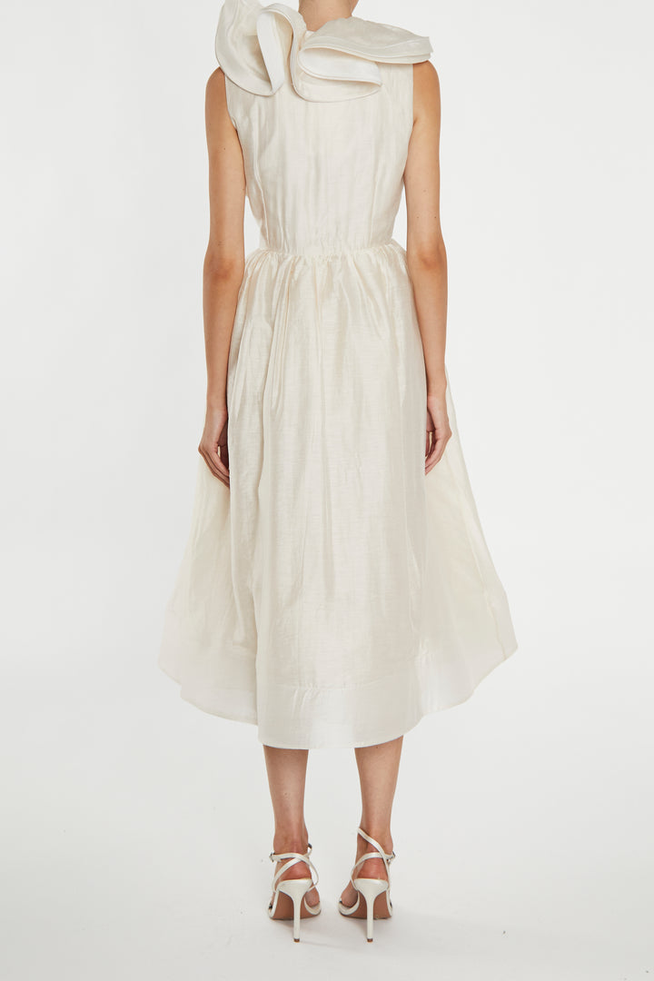 Peyton Cream Ruffle Midi Dress - True Decadence