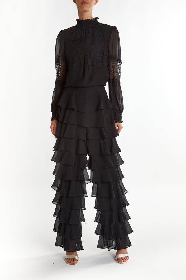 Lauren Black Tiered Ruffle Trousers