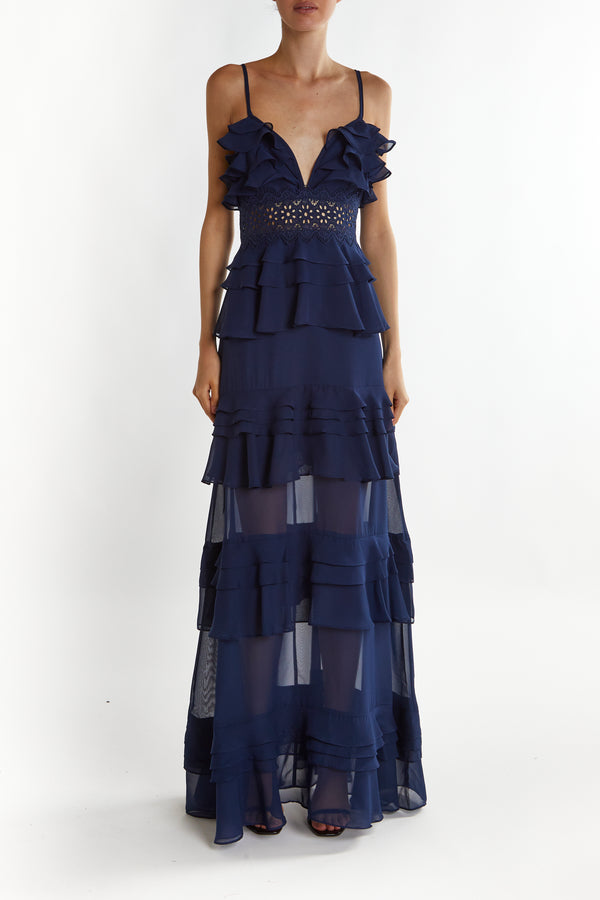 Sophia Navy Tiered Ruffle Maxi Dress