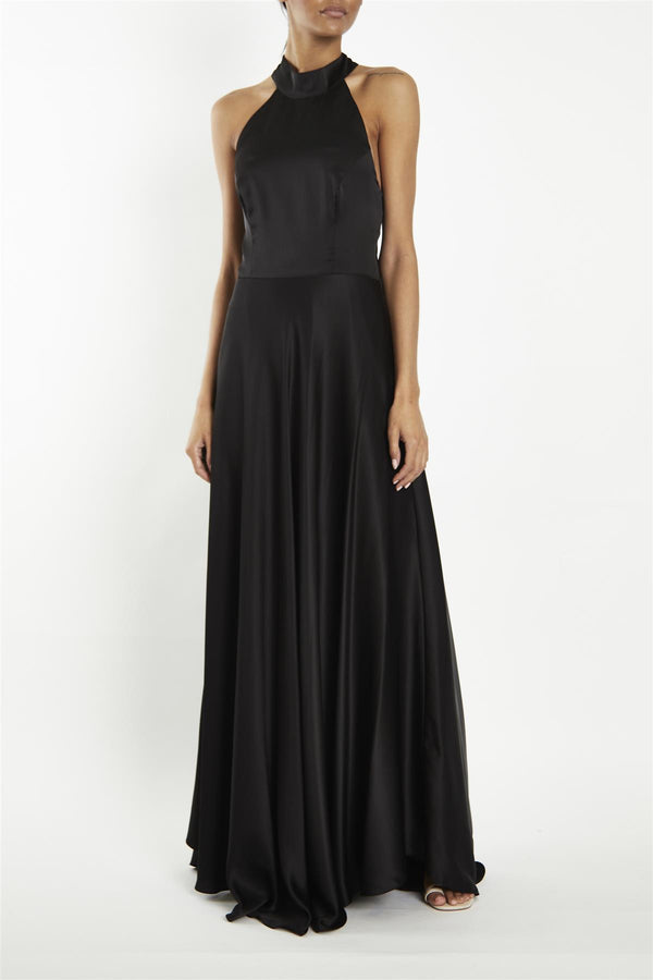 Cleo Black Halterneck Bias-Cut Maxi-Dress