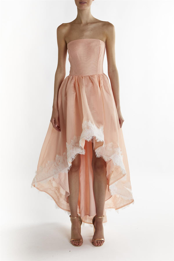 Dusty-Peach Leila Hi-Low Bandeau Midi-Dress