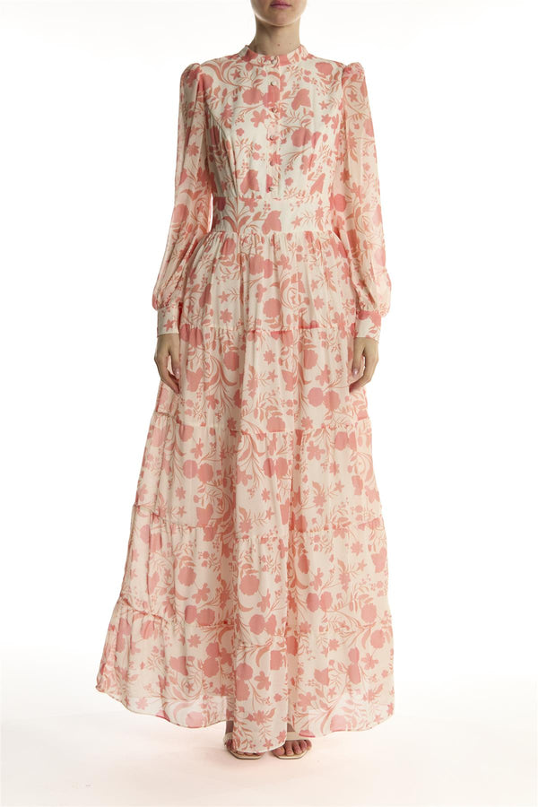 Ivory Rust Floral Tiered Shirt Maxi-Dress