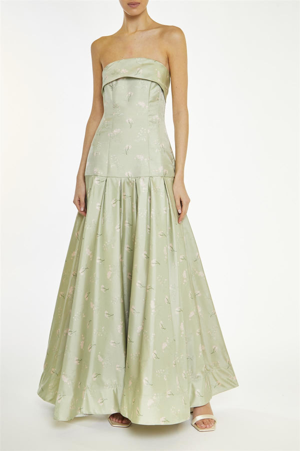 Evelynn Green Floral-Jacquard Bandeau Maxi-Dress