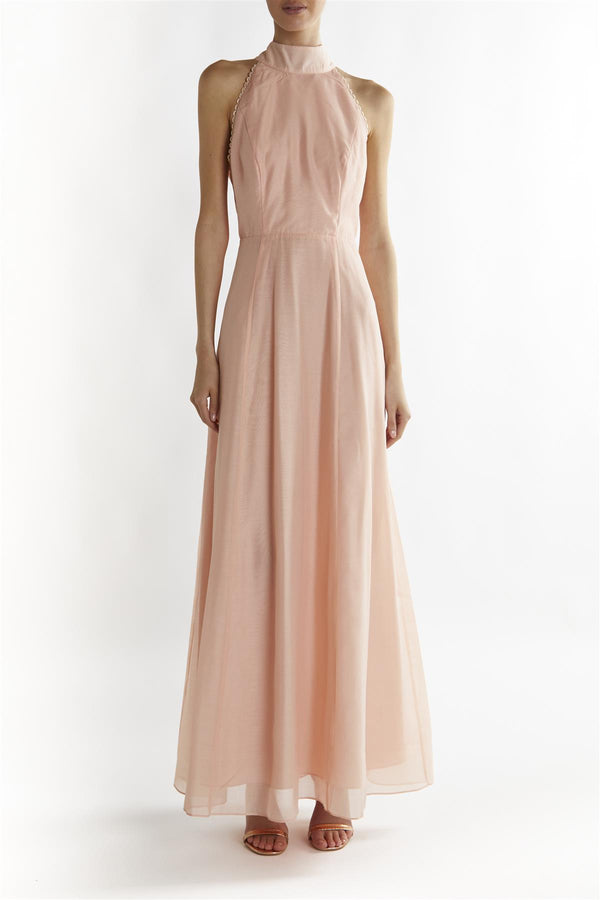 Dusty-Peach Cynthia Halter-Neck Maxi-Dress