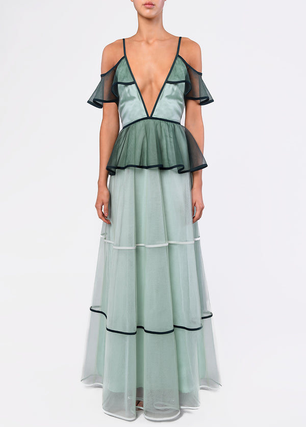 True Decadence Sea Foam Green Tiered Tulle Maxi Dress