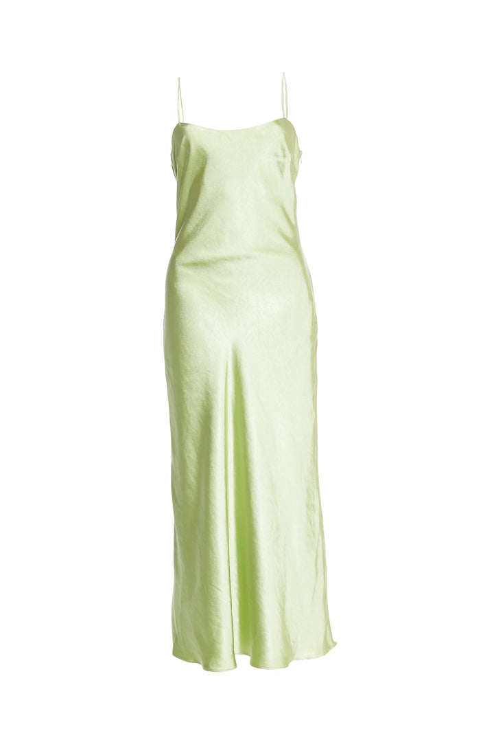 Delphine Soft Lime Midi Satin Slip Dress - True Decadence