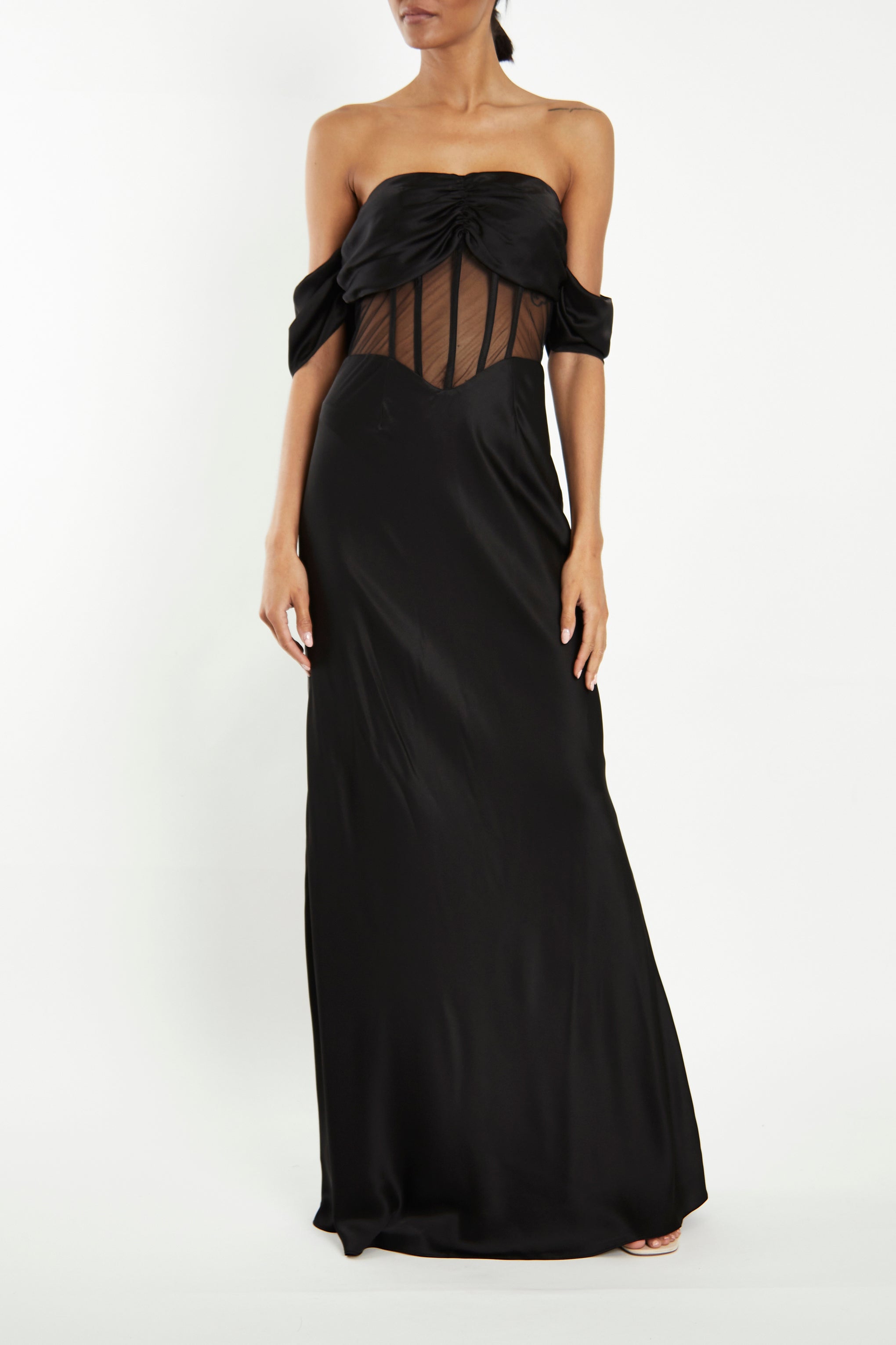 True decadence premium plunge front maxi dress store with shoulder detail