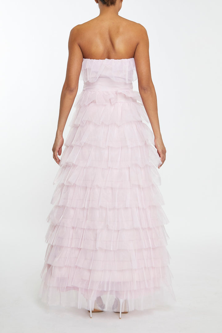 Kennedy Pale Pink Tiered Ruffle Bandeau Maxi Dress