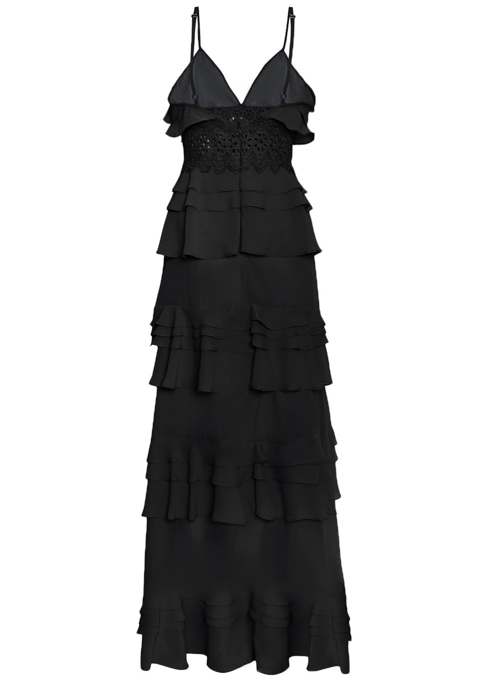 Sophia Black Plunge Front Tiered Ruffle Maxi Dress True Decadence