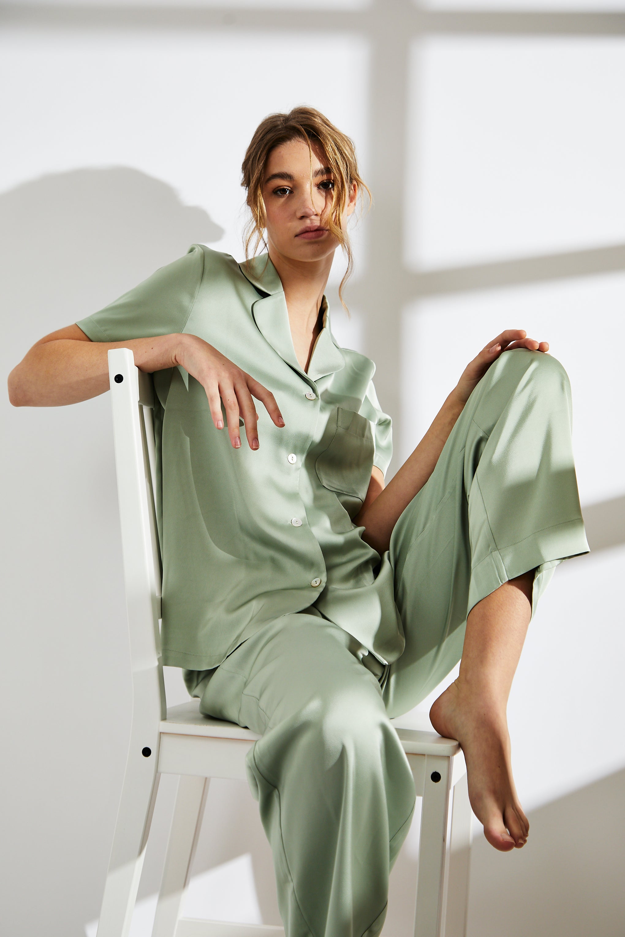 Sage green satin pyjamas new arrivals