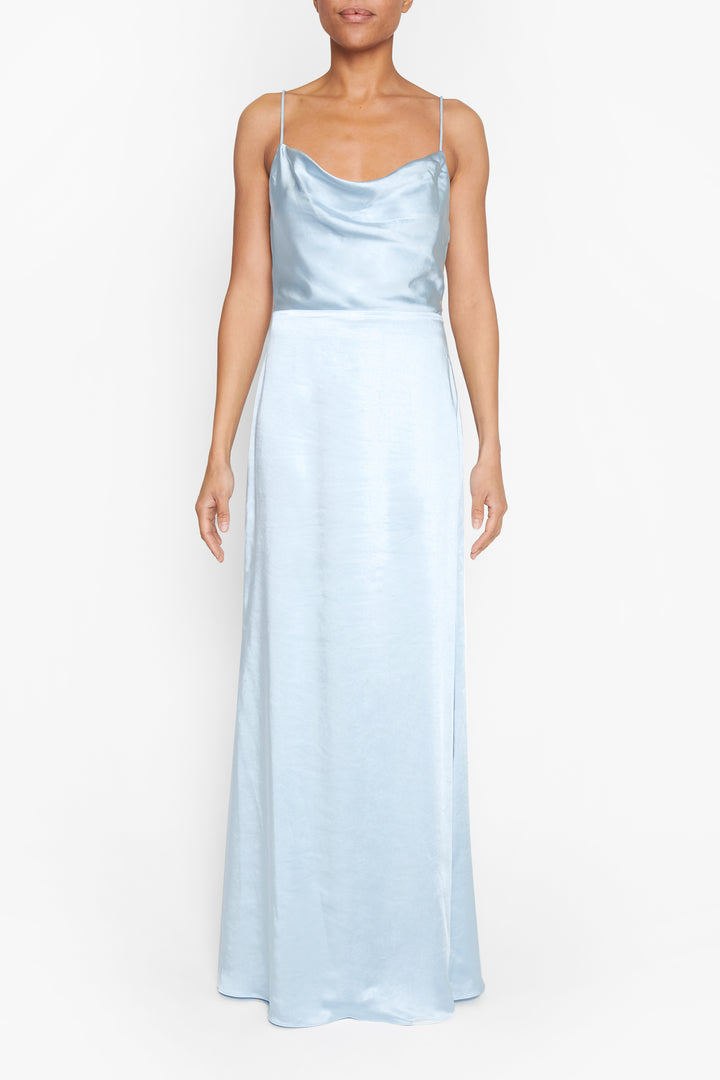 Vivian Icy Blue Cowl-Neck Bias Cut Maxi-Dress