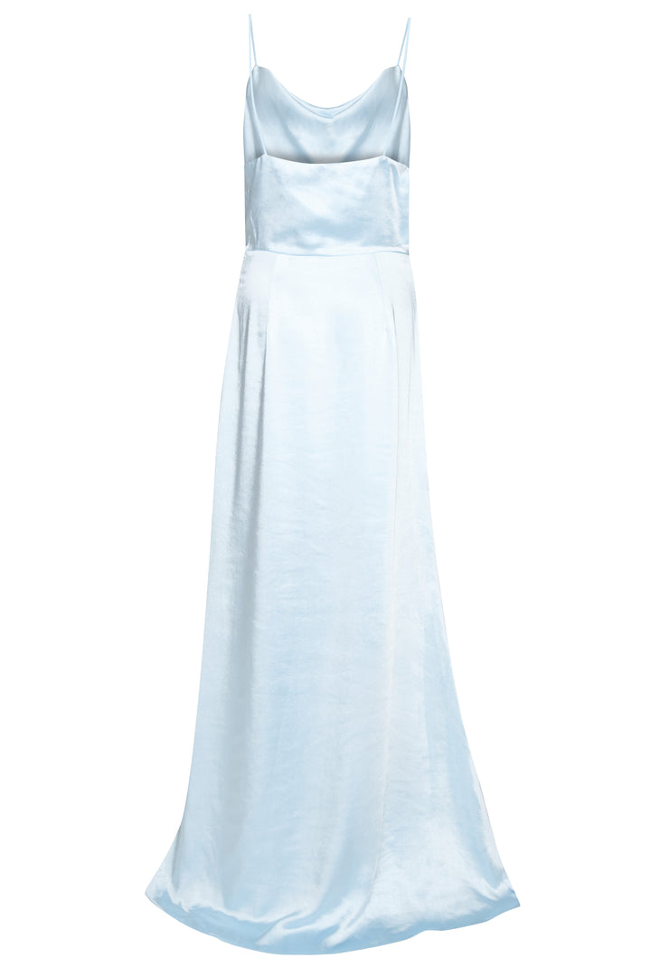 Vivian Icy Blue Cowl-Neck Bias Cut Maxi-Dress